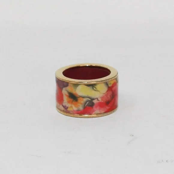 CAROLINA HERRERA #39318 Floral Red Bracelet and Ring Set (Ring Size 6)